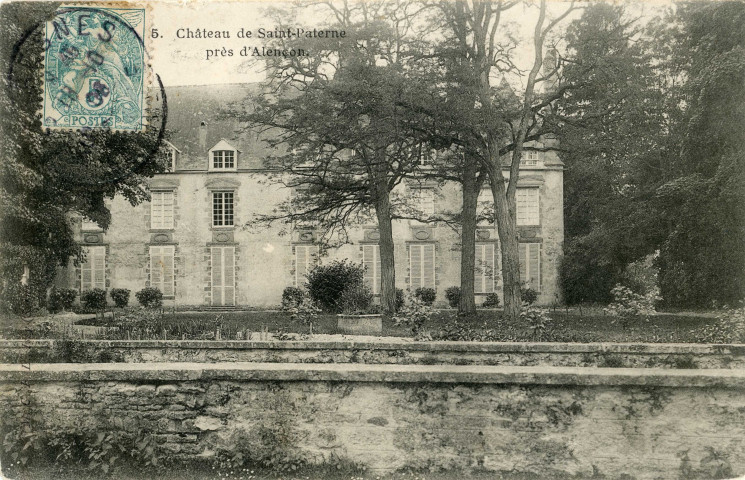 Saint-Paterne (Sarthe), Château de Saint-Paterne près d'Alençon, carte postale ancienne noir et blanc n°115, M.C.F.L. Issy (Seine), (18 octobre 1906), (14x9), AMA.