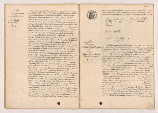 Acte de mariage de BETTON Aimé Eugène Almyre et LE CLAINCHE Marie Joseph (3 Octobre 1908), RIGOULAY Alphonse Hyppolite Auguste et FLEURY Maria Louise Aurélie Divorcée de Dumiel (5 Octobre 1908).