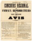 Concours régional des animaux reproducteurs de la race chevaline à Alençon (1864) : Avis (imprimeur DE BROISE) ( noir et blanc).