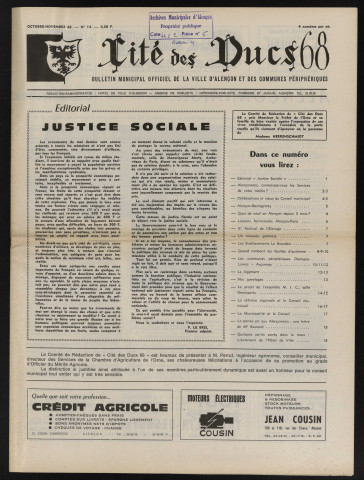 Cité des Ducs, bulletin municipal officiel de la Ville d'Alençon et des communes périphériques n°14 (octobre-novembre 1968).