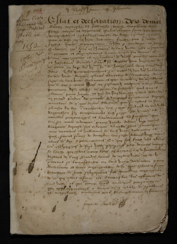 Comptes, état des finances (1552)