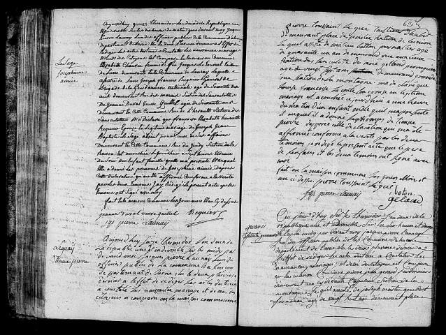 Acte de naissance de LESAGE Joséphine Aimée (1er août 1794),acte de naissance de LEGUAY Etienne Pierre (3 août 1794),acte de naissance de GERARD Félicité Guimauve (2 août 1794).