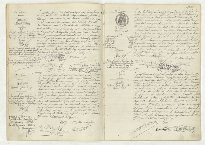 Acte de naissance de LAVERGE Marcel Gustave (14 février 1914),acte de naissance de RUFFAULT Fernand Julien Roger (17 février 1914),acte de naissance de HAREAU Louis Ernest (18 février 1814),reconnaissance de SCHAEFFER Emilienne Louise Georgette (20 février 1914).