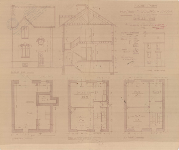 permis de construire n°2, Construction d'une maison d'habitation Avenue Courteille Alençon, (date de décision : 1936), (auteur du projet, architecte : MERCIER Robert).