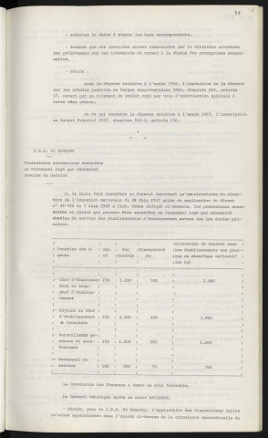 C.E.S. St Exupéry, logements provisoires du chef d'établissement et du surveillant général. C.E.S. St Exupéry, prestations accessoires accordées au personnel logé par nécessité absolue de service.