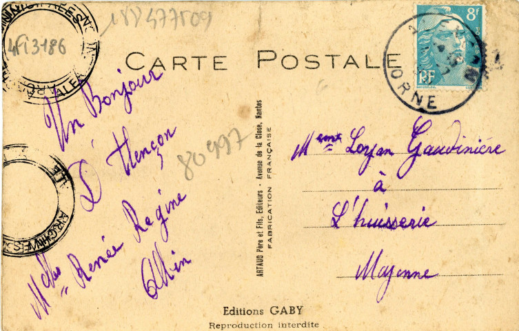 Alençon (Orne), "A pleins gaz !!! Dans l'hélicoptère vous verrez Alençon", carte postale humoristique à système n°2, Artaud père et fils, éditeur, Nantes, éditions Gaby, sd, (14x9), AMA.