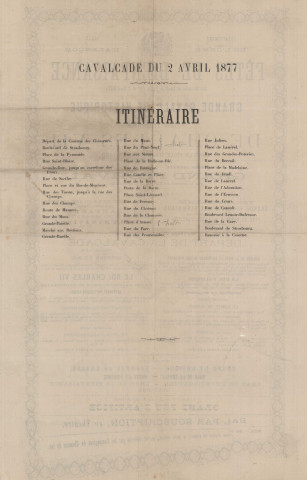Fêtes de Bienfaisance (Dimanche et lundi de Pâques 1er et 2 avril 1877) : affiche programme typographique (2 exemplaires).