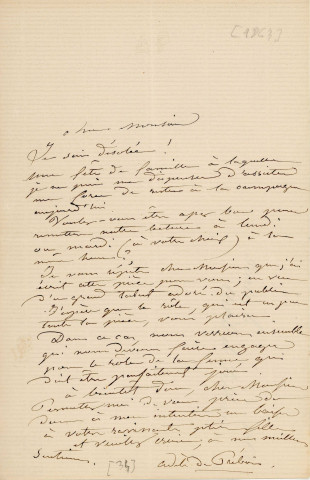 Lettre autographe signée de l'écrivaine Regnauld de Prébois Adèle à l'acteur Adolphe Laferrière [1863].