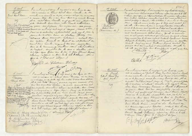 Acte de naissance de LEVEILLE Gérard Marcel Marie (15 août 1912),acte de naissance de VAUGON Solange Marie (15 août 1912),reconnaissance de BELLOT Robert Louis (19 août 1912),acte de naissance de DE BROGLIE Gabriel Thérèse Guy Marie Joseph (18 août 1912).