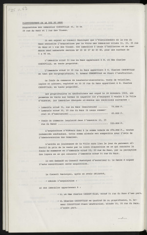 Élargissement de la rue du Mans, acquisition des immeubles CHEDEVILLE 31 et 33 rue du Mans et 1 rue des Tisons.