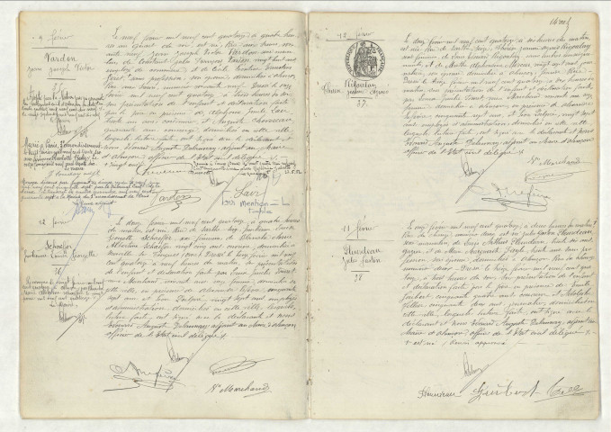 Acte de naissance de VARDON Jean Joseph Victor (9 février 1914),acte de naissance de SCHAEFFER Emilienne Louise Georgette (12 février 1914),acte de naissance de RIGOULAY Thérèse Jeanne Agnès (12 février 1914),acte de naissance de PLEURDEAU Jules Gaston (11 février 1914).