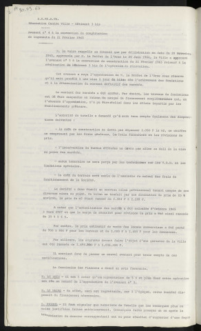 S.E.M.I.A.V.A. rénovation centre-ville, bâtiment 3 bis, avenant n°4 à la convention de construction de logements du 21 Février 1963.