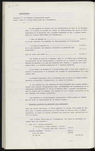 Enseignement, avenant n°4 au contrat d'association passé entre l'état et l'école Notre-Dame de l'assomption.