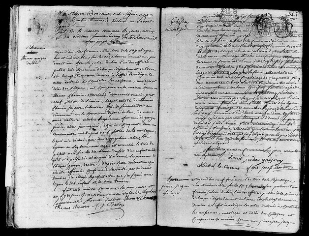 Acte de naissance de LAVILLE Victoire Armande (24 novembre 1794),acte de naissance de CHAUVIN Thomas Georges Désiré (24 novembre 1794),acte de naissance de GODEFROY Michel Jude (26 novembre 1794),acte de naissance de CONEAU Pierre Jacques François (19 novembre 1794).