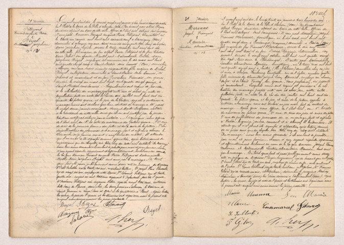 Acte de mariage de FÉTIZONS Fernand Auguste Pierre veuf de LEPÊLE Eugénie Marie Joséphine et BÉYEL Berthe Marie Joséphine (29 janvier 1910), Acte de mariage de MORENNE Joseph François et MAURICE Léontine Alexandrine (31 janvier 1910).
