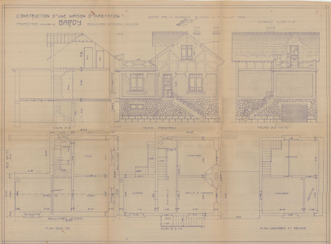 permis de construire n°23, Construction d'une maison d'habitation Boulevard Mézeray Alençon, (date de décision : 1935), (auteur du projet, architecte : HAVES Max (métreur vérificateur).