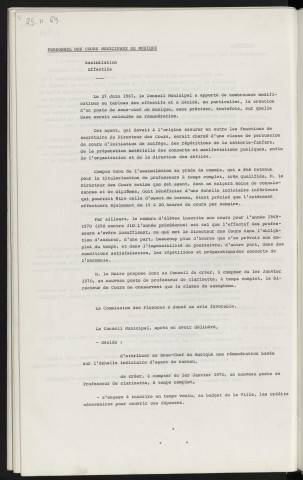 Personnel des cours municipaux de musique, assimilation, effectifs.