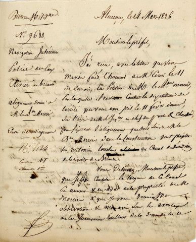 Navigation intérieure, cours d'eau, travaux d'alignement sur la rivière de la Briante : correspondance (1826).