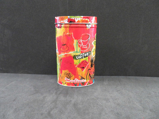 Boîte à café offert lors de l'achat d'une cafetière Moulinex, (métal), don de l'association Moulinex Jean Mantelet.