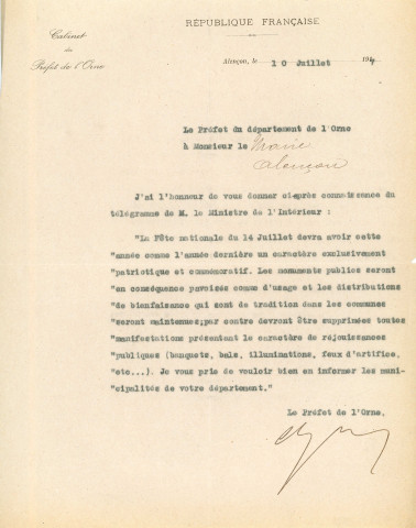 Fête nationale 10 juillet 1917 : affiche noir et blanc, Imprimerie Georges Supôt, (51 x 71).