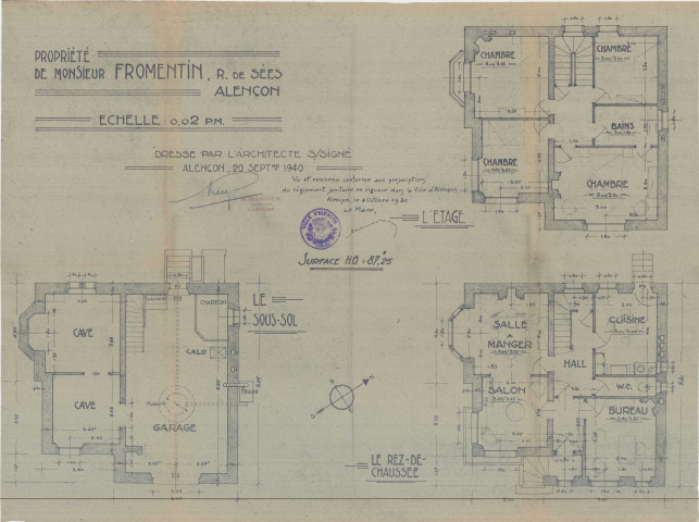 permis de construire n°8, Construction d'une maison d'habitation Rue Sées Alençon, (date de décision : 1940), (auteur du projet, architecte : MERCIER Robert).