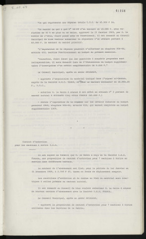Acquisition de matériel, avenant n°1 au marché de gré à gré passé avec la société G.M.T. TABUR, pour fournitures électriques. Contrat d'entretien pour les machines à écrire I.B.M.
