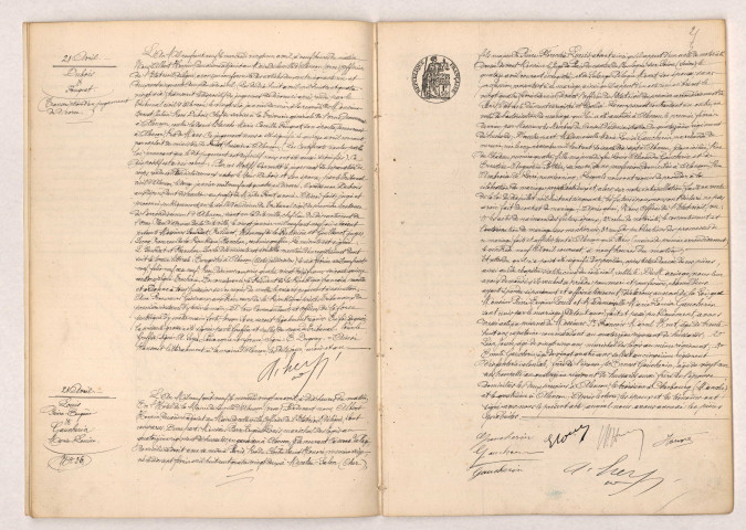 Transcription d'un jugement de divorce de DUBOIS et FOUQUET (21 avril 1909), Acte de mariage de LOUIS Pierre Eugène et GAUCHERIN Marie Louise (21 avril 1909).