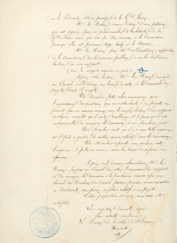 Assainissement de la Briante et projet de pavage de la Grande Rue (1869), projet : délibération, rapport de la commission des travaux publics.