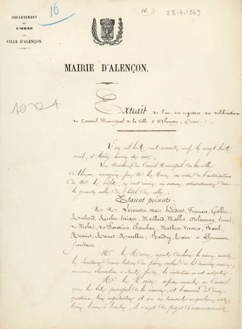 Assainissement de la Briante et projet de pavage de la Grande Rue (1869), projet : délibération, rapport de la commission des travaux publics.