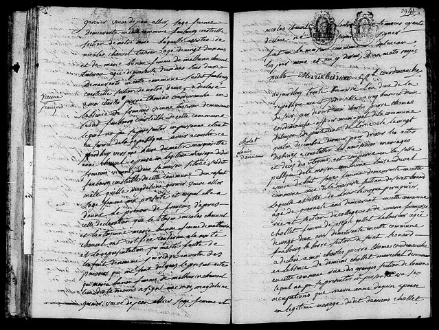 Acte de naissance de VIENNE François (19 novembre 1793),acte de naissance de CHOLET Louis Damien (20 novembre 1793).