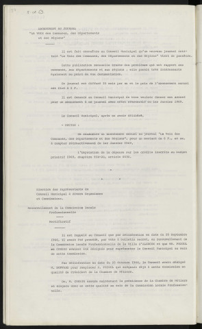 Abonnement au journal La Voix des Communes, des départements et des régions. Élection des représentants du Conseil Municipal à divers organismes et commissions, renouvellement de la commission locale professionnelle, rectificatif.