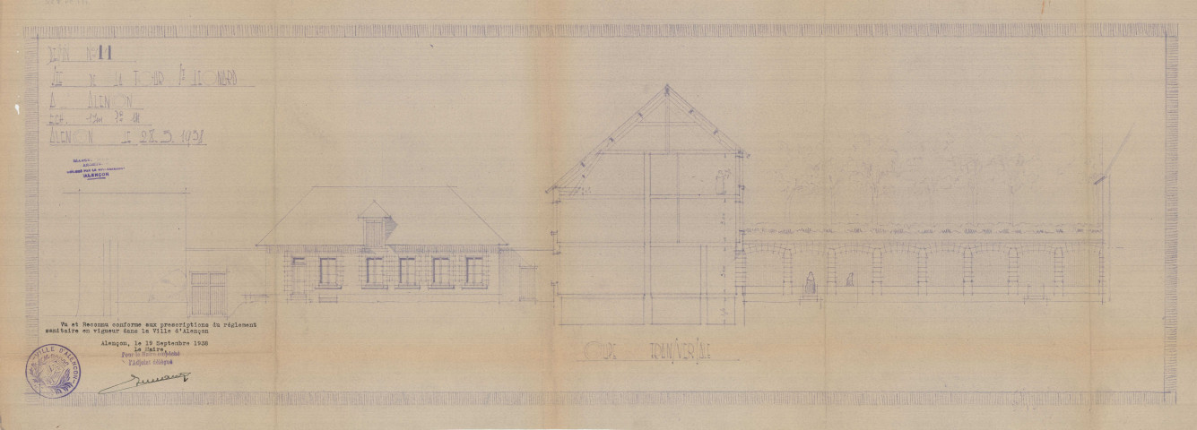 Agrandissement du Carmel, coupe transversale (ech : 1/50, Marcel Mezen) (28 mars 1938), dessin n°10.