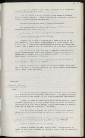 S.E.M.I.A.V.A. rénovation centre-ville, rétrocession à la ville d'Alençon. Contentieux, désignation d'un avocat Mr LEVAVASSEUR avocat pour expropriations diverses.
