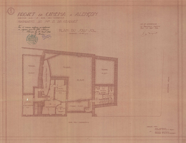 permis de construire n°11, Construction d'un cinéma Rue Carreaux et Grande Rue Alençon, (date de décision : 1934), (auteur du projet, architecte : DUBREUIL et BESNARD).