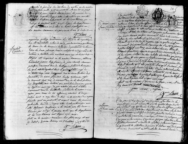 Acte de naissance de BELLEFONTAINE Frédéric Auguste enfant naturel (5 octobre 1794),acte de naissance de FOUCHET Candide (3 octobre 1794),acte de naissance de BOSSARD Marie Louise Rosalie (3 octobre 1794),acte de naissance de ALLAUME Suzanne Marie (6 octobre 1794).