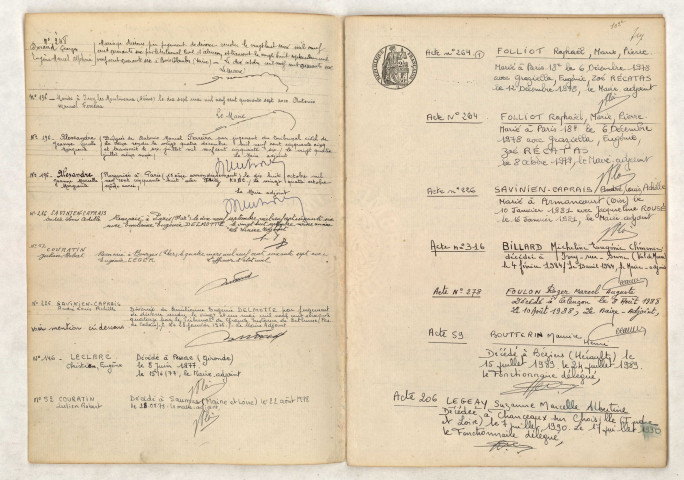 mentions marginales, OLIVIER Georges Bernard Camille Alexandre, FOLLIOT Raphaël Marie Pierre, HOUEL Andrée Blanche, PRUNIER Renée Germaine Alice, MOTIER Maurice, VANDESOMPEL Lucienne Jeanne Juliette, Duval Suzanne Fernande Francine Joséphine, JOSSEC André Abel, DURAND Georges Eugène Marcel Alphonse, MINSON Gilberte Marcelle Marie, OLIVIER Georges Bernard Camille Alexandre, DILAX Jeanne Zulma Marie Joseph, OLIVIER Henri Pierre Lucien Raoul, LEFRAPPER Marcel Auguste Joseph.