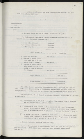 Z.I.N., participation de la SORRIAL aux travaux d'équipement. Assainissement, programme 1967.
