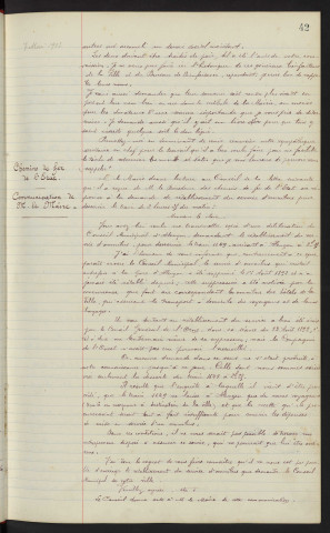 Hôtel de Ville, pose de plaques commémoratives : rapport. Chemin de fer de l'Etat, communication de M. le Maire