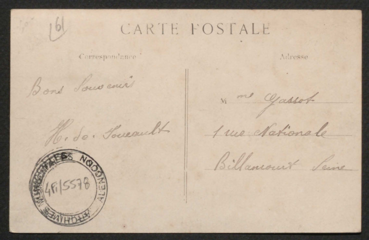 Cuissai (Orne), Entrée du bourg, route d'Alençon, carte postale ancienne noir et blanc, édit, Gaignard, (date d'utilisation : 27 novembre 1917), (14x9), acquisition 2021, AMA.