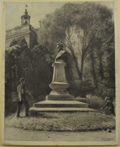 Buste de Léon de La Sicotière dans le square d'Alençon par Silas Broux, fusain sur papier, 1911, achat 1980, Musée des Beaux-arts et de la Dentelle, Alençon (inv.2017.0.133), Musée
