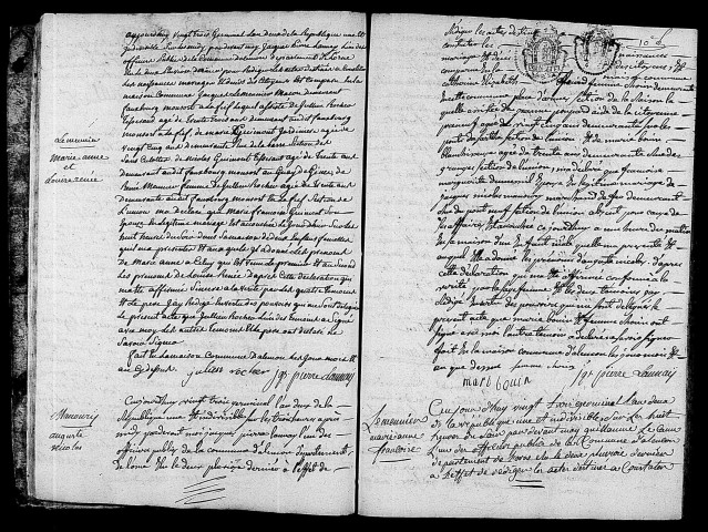 Acte de naissance de LEMEUNIER Marie Anne (11 avril 1794),acte de naissance de LEMEUNIER Louise Renée (11 avril 1794),acte de naissance de MANOURY Auguste Nicolas (12 avril 1794),acte de naissance de LEMEUNIER Marie Anne Françoise (11 avril 1794).