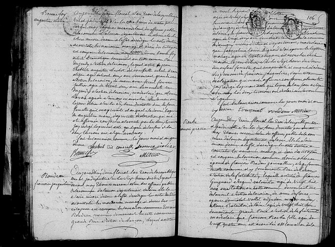 Acte de naissance de BONNEFOY Augustine Marie (30 avril 1795),acte de naissance de RONDEAU Françoise Jacqueline (30 avril 1795),acte de naissance de ROCHE François Pierre enfant naturel (2 mai 1795).