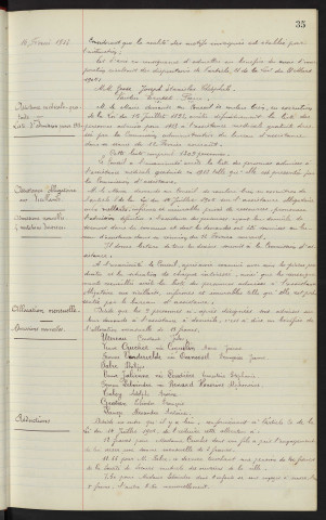 Recrutement, demandes de sursis d'incorporation, avis du Conseil. Assistance médicale gratuite, liste d'admission pour 1913. Assistance obligatoire aux vieillards, admissions nouvelles et mutations diverses. Allocation mensuelle, admissions nouvelles. Réductions de l'allocation mensuelle