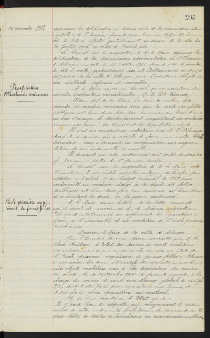 Hospice d'Alençon, assistance obligatoire aux vieillards gratuite si les ressources le permettent. Prostitution, maladies vénériennes, visite des filles publiques, médecin chef de la Place de la Prié M. RIOCREUX. Ecole primaire supérieure de jeunes filles, réparation à l'immeuble et au mobilier, médecin inspecteur M. DUPARD