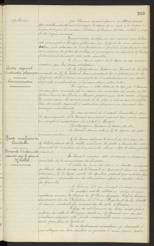 Commissariat de police de la ville d'Alençon, demande de 2éme à la 3éme classe, communication . Installation du centre régional d'instruction physique, communication . Recette auxiliaire des postes de Courteille, demande d'indemnité présentée par le gérant Mr COLLET, indemnité Mme DISLAIRE gérante précédant