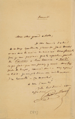 Lettre autographe signée de l'écrivain Amédée de Rolland à l'acteur Adolphe Laferrière (sd) .