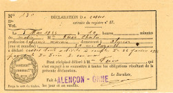 Déclaration de cessation d'activité n°17 de Mme FÉRON Charles (3 mars 1955) pour l'épicerie mercerie du 51 rue Cazault suite au décès de son mari.