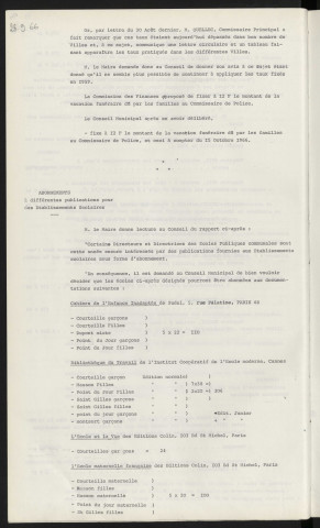 Vacations funéraires du commissaire de Police. Abonnements à différentes publications pour des établissements scolaires.