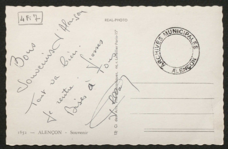 Alençon (Orne), Souvenir d'Alençon, Alençon (Orne), souvenir d'Alençon, Château des Ducs d'Alençon, place du Général Charles de Gaulle, rue Saint-Blaise, la préfecture, église Notre-Dame, carte postale multivues n°1852, Réal-photo, Cie des Arts photomécaniques, Paris 15e, sd.