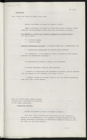 Abonnements pour l'école des filles du groupe Jules Vernes. Taxe sur l'électricité, moyen tension, utilisée pour l'éclairage, le chauffage et les usages domestiques.